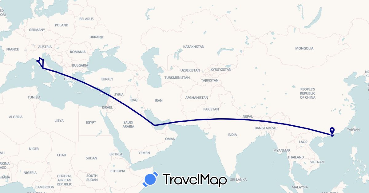 TravelMap itinerary: driving in China, Italy, Qatar, San Marino (Asia, Europe)